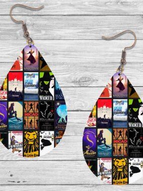 Broadway Musical Earrings: Wooden Teardrop Hypoallergenic Earrings